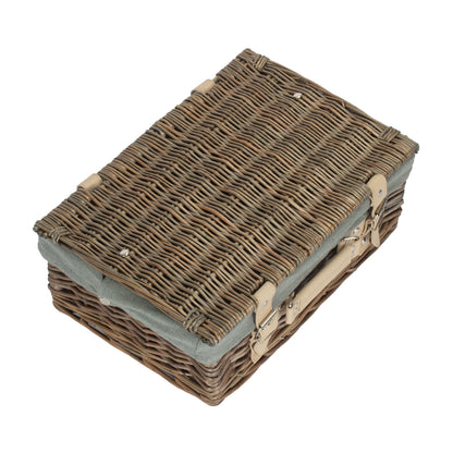 14 Inch Antique Wash Willow Hamper with Grey Sage Lining