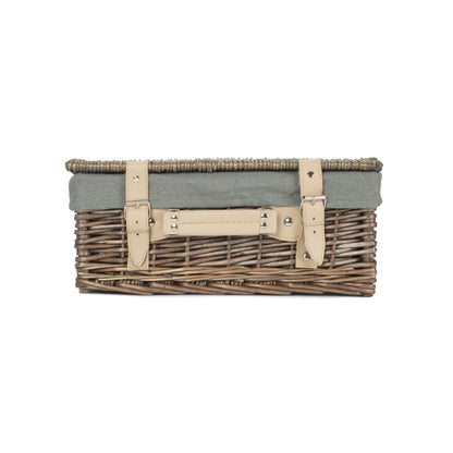 14 Inch Antique Wash Willow Hamper with Grey Sage Lining