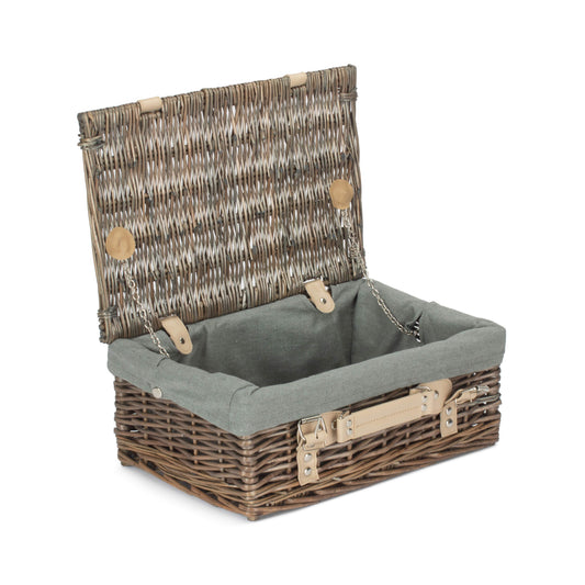 14 Inch Antique Wash Willow Hamper with Grey Sage Lining