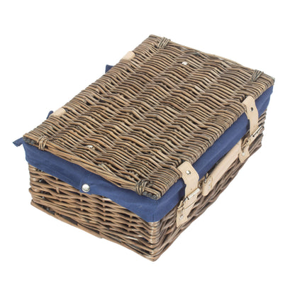 14 Inch Antique Wash Willow Hamper with Navy Blue Lining