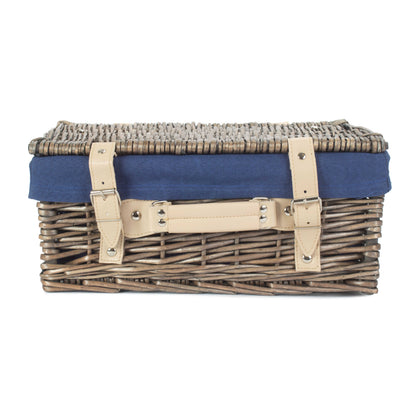 14 Inch Antique Wash Willow Hamper with Navy Blue Lining