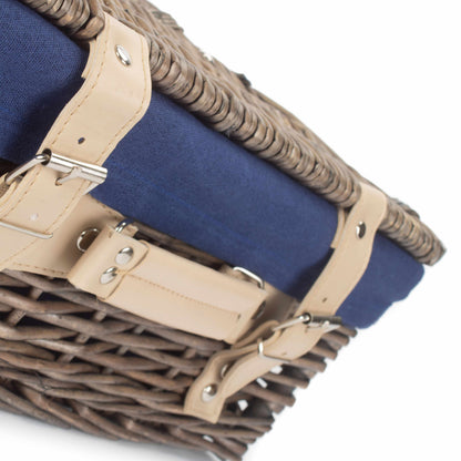 14 Inch Antique Wash Willow Hamper with Navy Blue Lining
