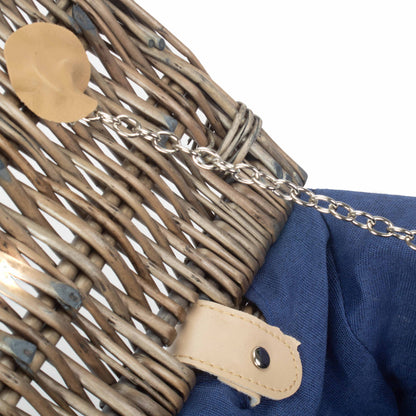 14 Inch Antique Wash Willow Hamper with Navy Blue Lining