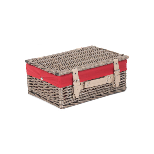 14 Inch Antique Wash Willow Hamper with Red Lining