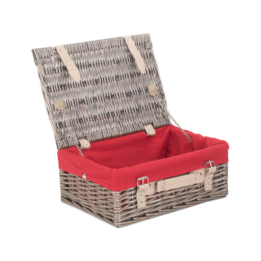 14 Inch Antique Wash Willow Hamper with Red Lining