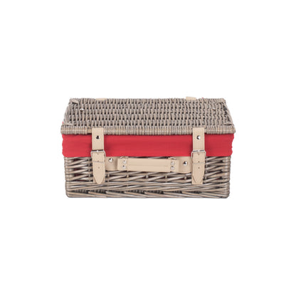 14 Inch Antique Wash Willow Hamper with Red Lining