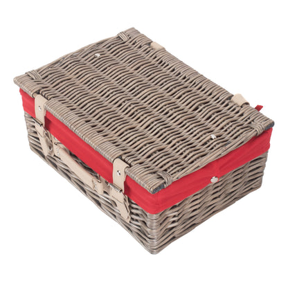 14 Inch Antique Wash Willow Hamper with Red Lining