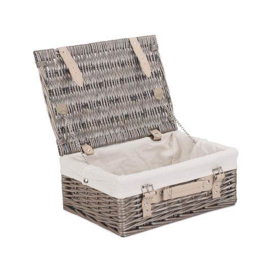 14 Inch Antique Wash Willow Hamper with White Lining