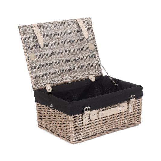 16 Inch Antique Wash Willow Hamper with Black Lining