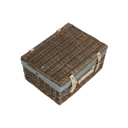 16 Inch Antique Wash Willow Hamper with Grey Sage Lining