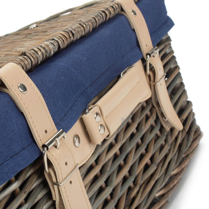 16 Inch Antique Wash Willow Hamper with Navy Blue Lining