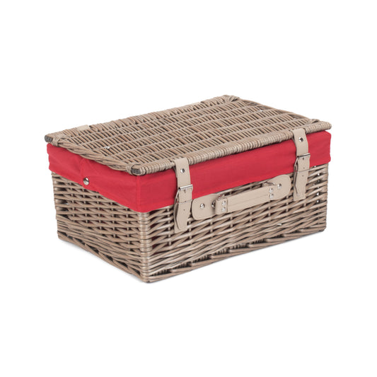 16 Inch Antique Wash Willow Hamper with Red Lining