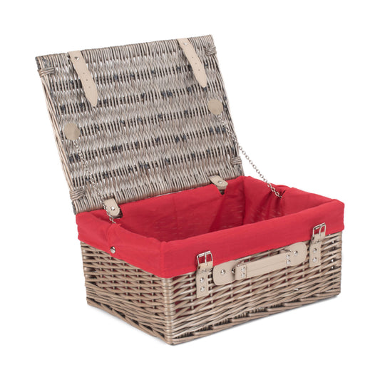 16 Inch Antique Wash Willow Hamper with Red Lining