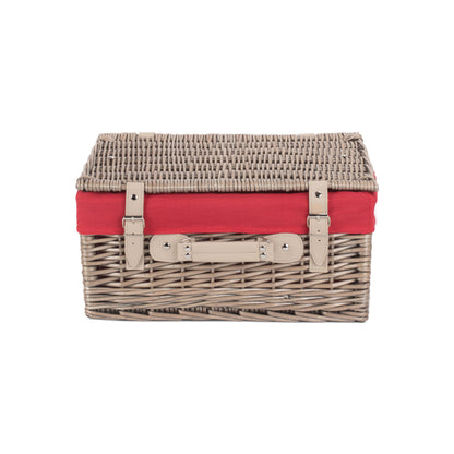 16 Inch Antique Wash Willow Hamper with Red Lining