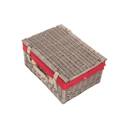 16 Inch Antique Wash Willow Hamper with Red Lining