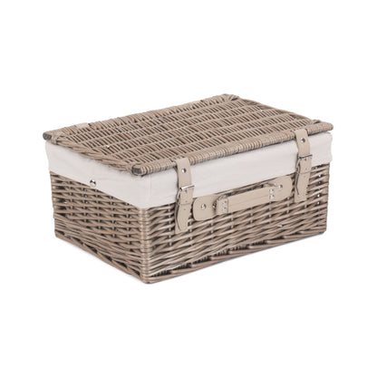 16 Inch Antique Wash Willow Hamper with White Lining