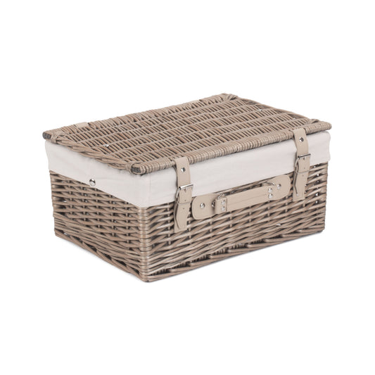 16 Inch Antique Wash Willow Hamper with White Lining