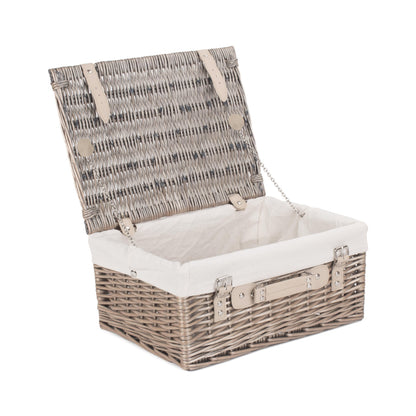 16 Inch Antique Wash Willow Hamper with White Lining