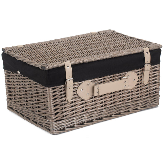 20 Inch Antique Wash Willow Hamper with Black Lining