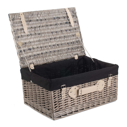 20 Inch Antique Wash Willow Hamper with Black Lining