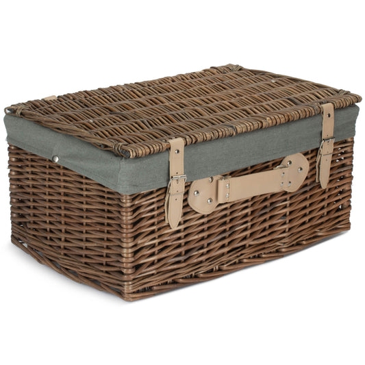 20 Inch Antique Wash Willow Hamper with Grey Sage Lining