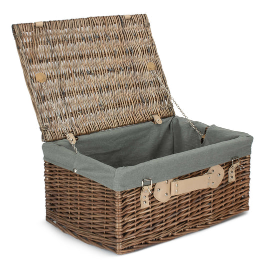 20 Inch Antique Wash Willow Hamper with Grey Sage Lining