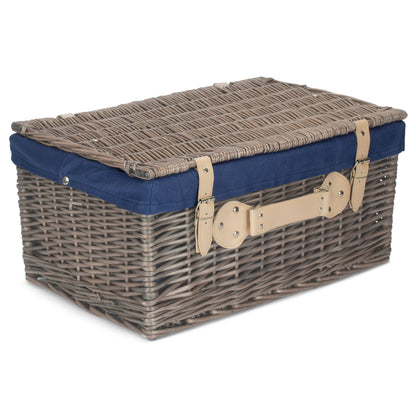 20 Inch Antique Wash Willow Hamper with Navy Blue Lining