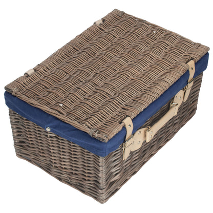 20 Inch Antique Wash Willow Hamper with Navy Blue Lining