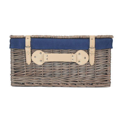 20 Inch Antique Wash Willow Hamper with Navy Blue Lining