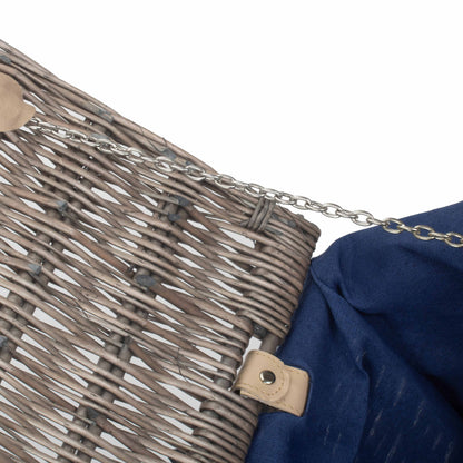 20 Inch Antique Wash Willow Hamper with Navy Blue Lining