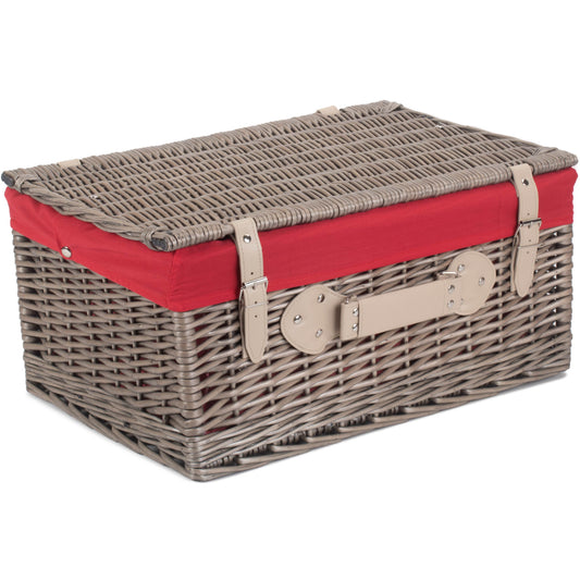 20 Inch Antique Wash Willow Hamper with Red Lining