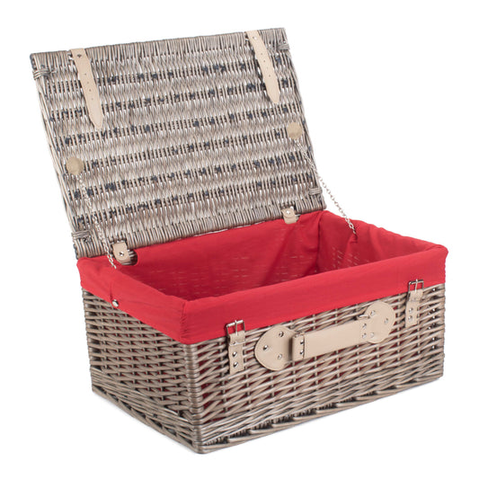20 Inch Antique Wash Willow Hamper with Red Lining