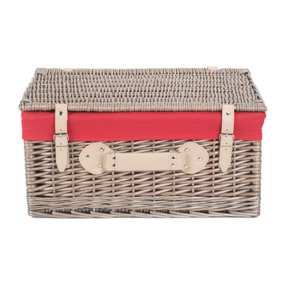 20 Inch Antique Wash Willow Hamper with Red Lining