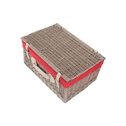 20 Inch Antique Wash Willow Hamper with Red Lining