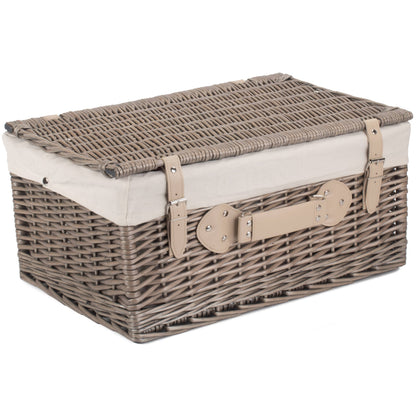 20 Inch Antique Wash Willow Hamper with White Lining