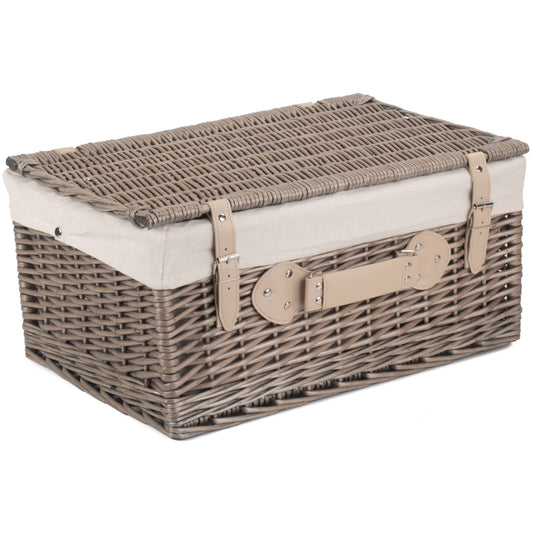 20 Inch Antique Wash Willow Hamper with White Lining