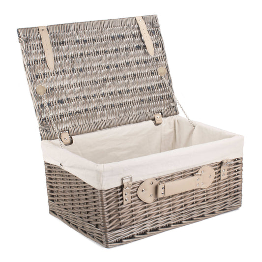20 Inch Antique Wash Willow Hamper with White Lining