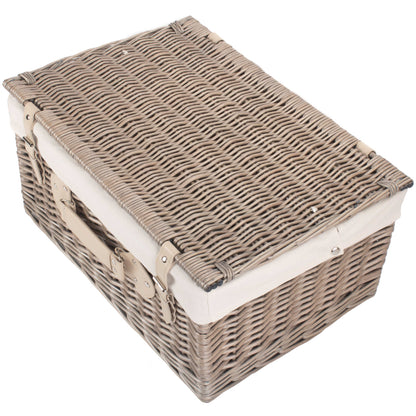 20 Inch Antique Wash Willow Hamper with White Lining