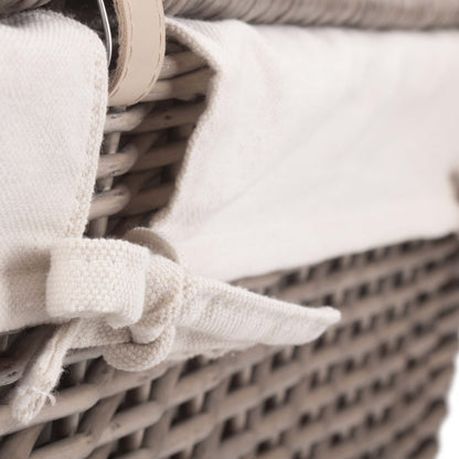 20 Inch Antique Wash Willow Hamper with White Lining