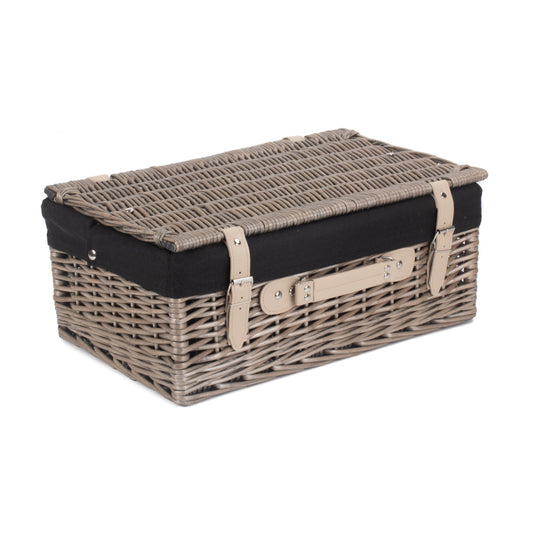 18 Inch Antique Wash Willow Hamper with Black Lining