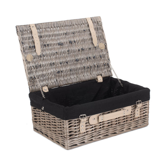 18 Inch Antique Wash Willow Hamper with Black Lining