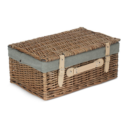 18 Inch Antique Wash Willow Hamper with Grey Sage Lining