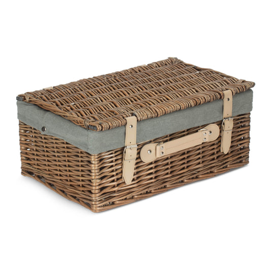 18 Inch Antique Wash Willow Hamper with Grey Sage Lining