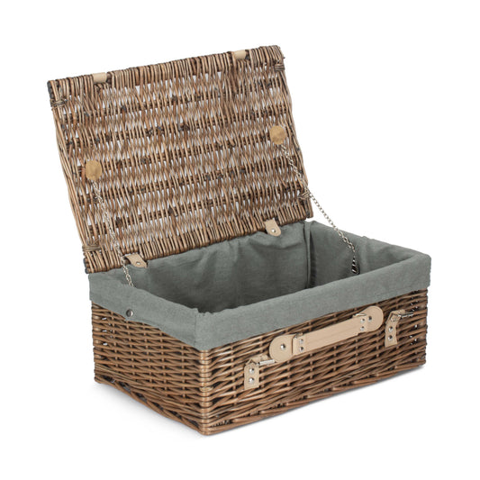 18 Inch Antique Wash Willow Hamper with Grey Sage Lining