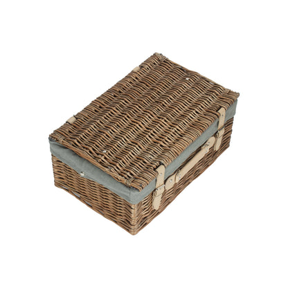 18 Inch Antique Wash Willow Hamper with Grey Sage Lining