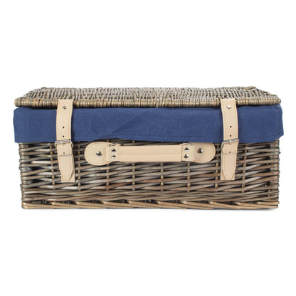 18 Inch Antique Wash Willow Hamper with Navy Blue Lining