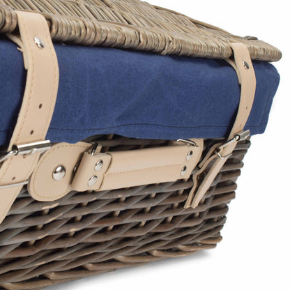 18 Inch Antique Wash Willow Hamper with Navy Blue Lining