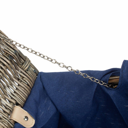 18 Inch Antique Wash Willow Hamper with Navy Blue Lining