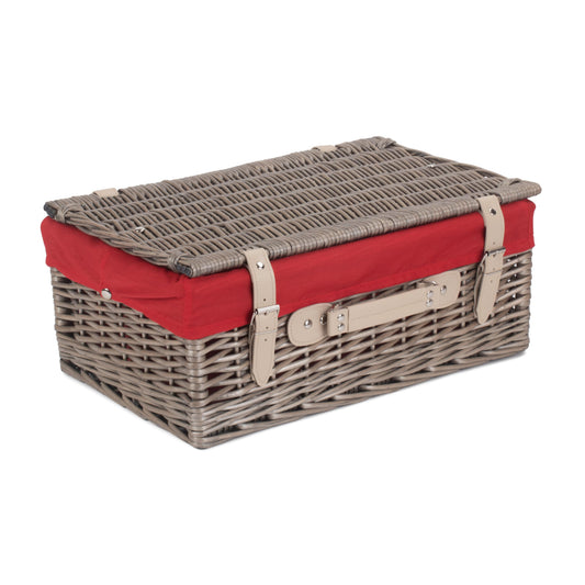 18 Inch Antique Wash Willow Hamper with Red Lining