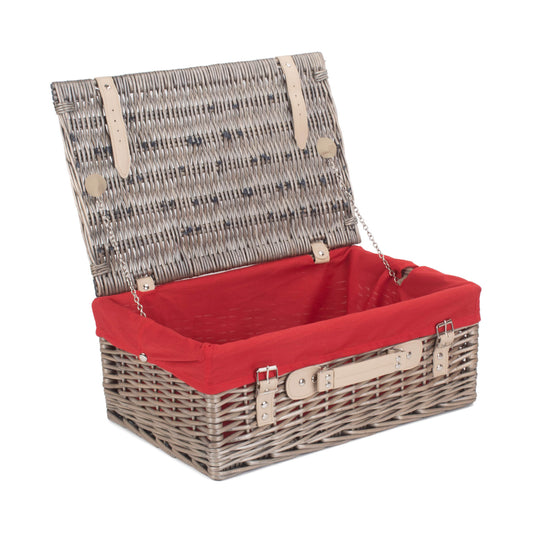 18 Inch Antique Wash Willow Hamper with Red Lining